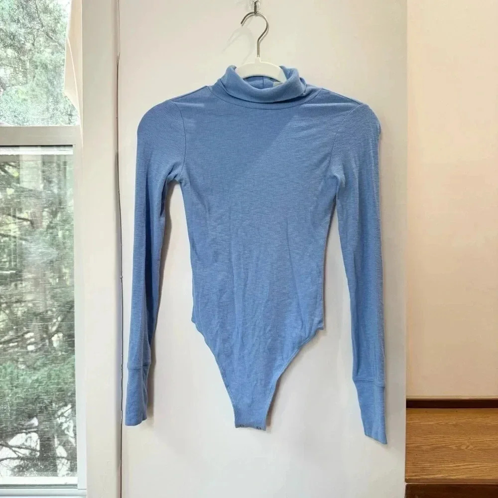 NWT Aerie Ribbed Turtleneck Long-sleeve Bodysuit Light Blue